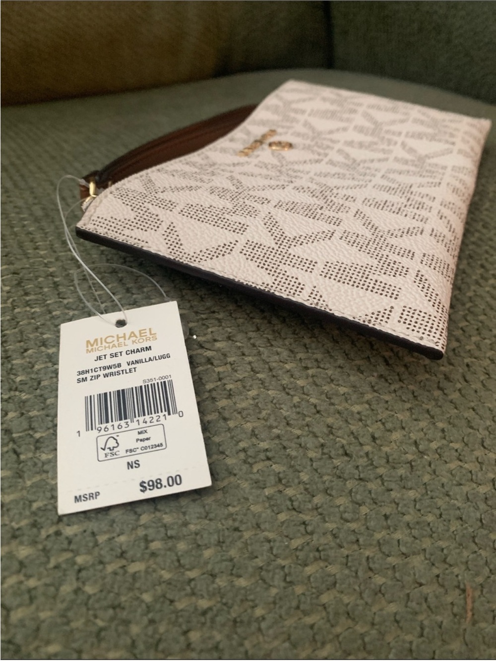 Michael Kors Classic MK White & Tan Logo Wristlet NWT $98 - Picture 2 of 6